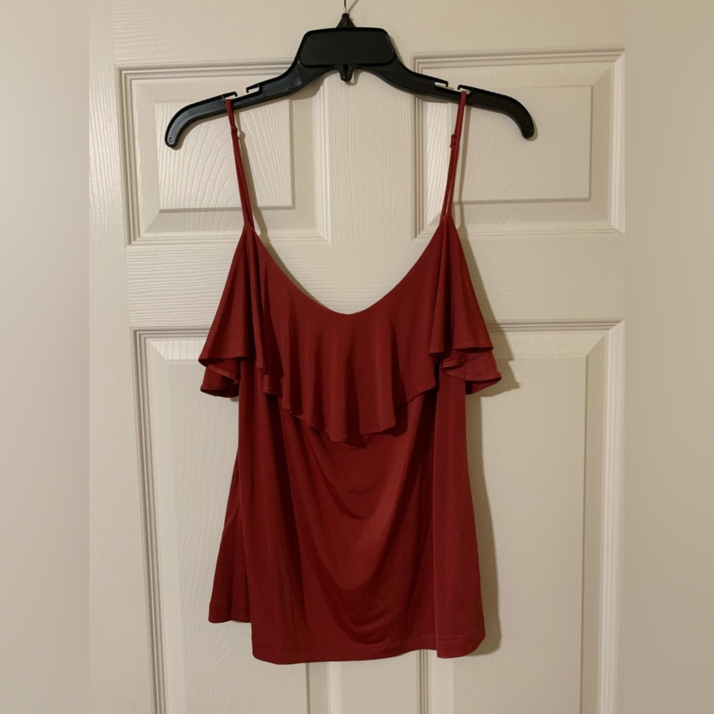 BCBGeneration Deep Red Ruffle Camisole Size Large Romantic Feminine